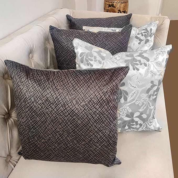 GOODVIBES Grey Damask/Self Design/Woven Floral Motifs Zipper Square Combo Cushion Covers (24x24 inch or 60 x 60 cm) Set of 5 - Flowers | Buy online on ZillyBuy