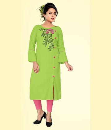 haya fashion - Lime Green Rayon Women's Straight Kurti ( Pack of 1 )