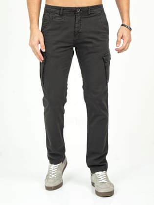Men's Stretchable Slim Fit Cargos | Rick Rogue-Dark Grey / 28