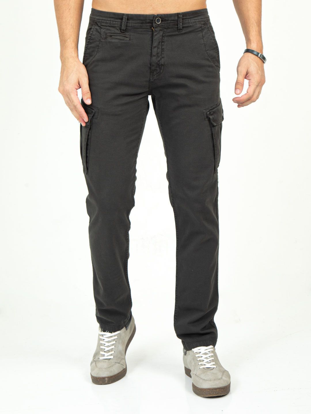 Men's Stretchable Slim Fit Cargos | Rick Rogue-Dark Grey / 28