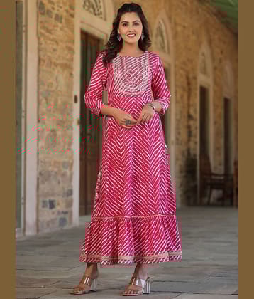Juniper Women Cotton Blend Embroidered Ethnic Dress ( Pink )
