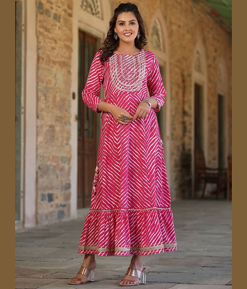 Juniper Women Cotton Blend Embroidered Ethnic Dress ( Pink )