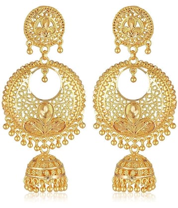 Vighnaharta Golden Jhumki Earrings ( Pack of 1 ) - Golden