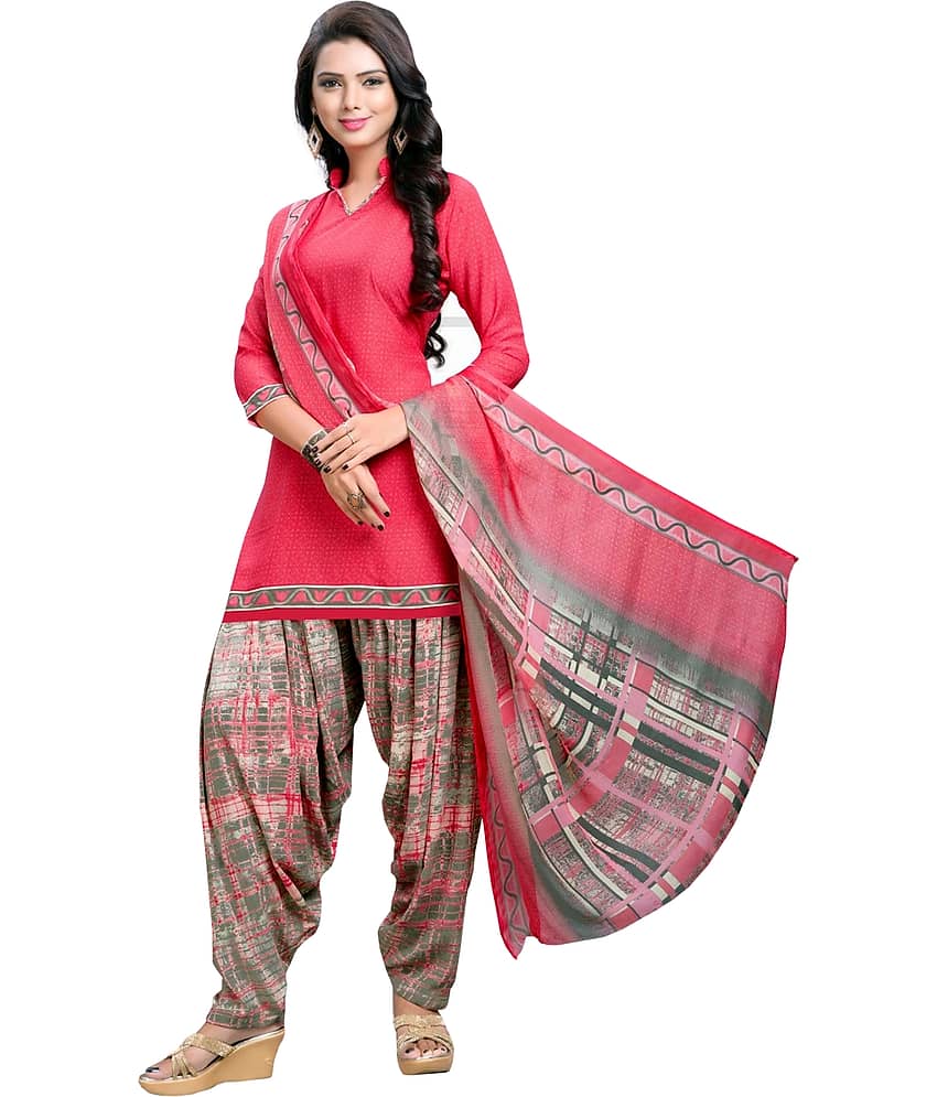 Reya Pink Crepe Unstitched Dress Material -