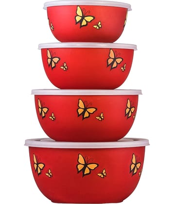 Kitchen Zest - Red Steel Food Container ( Pack of 4 )