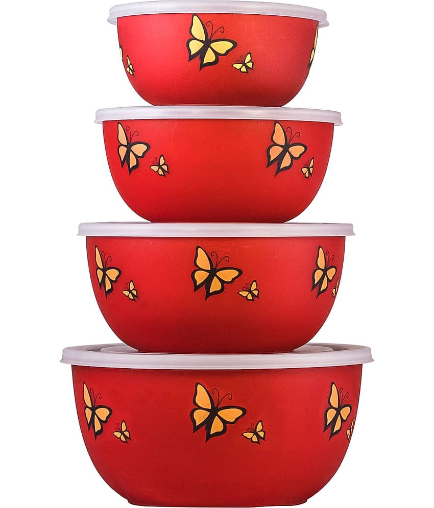 Kitchen Zest - Red Steel Food Container ( Pack of 4 )