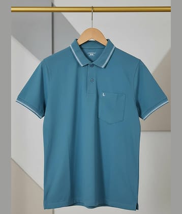 UNIBERRY Men Cotton Blend Regular Fit Solid Polo T Shirt ( Teal Blue )