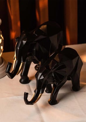 Set of Black Elephant Showpiece