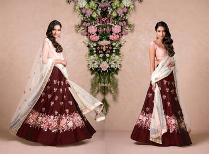 Maroon Color Embroidered Semi-stitched Lehenga Choli