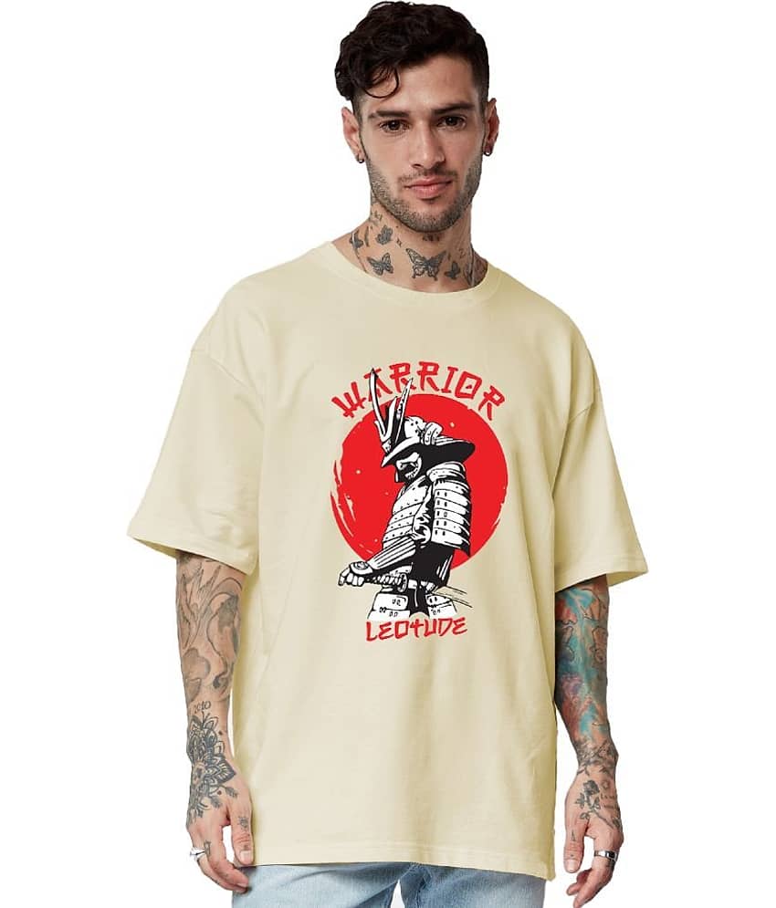 Leotude Pack of 1 Cotton Blend Oversized Fit Men's T-Shirt ( Beige )