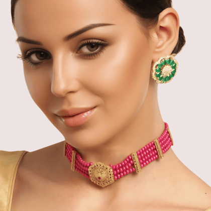 HexaCharm Red Beaded Necklace with Golden Hexagon Pendant