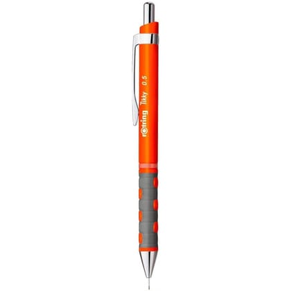 Rotring Orange Mechanical Tikky Pencil 0.5mm with Metal Cap, Nozzle and Clip and an Induilt Eraser for Writing and Drawing with 2B 12 Lead and Eraser .