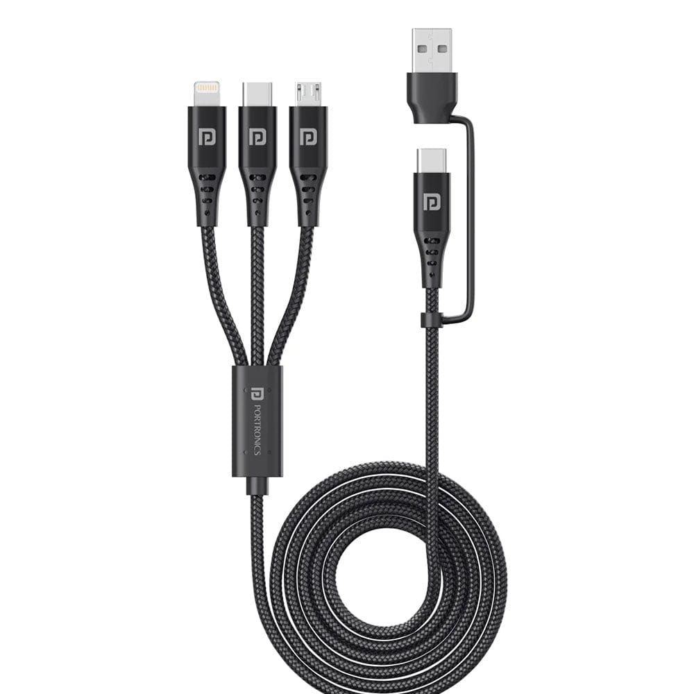 Portronics Konnect J9 3-in-1 Type C + 8Pin + Micro USB Cable