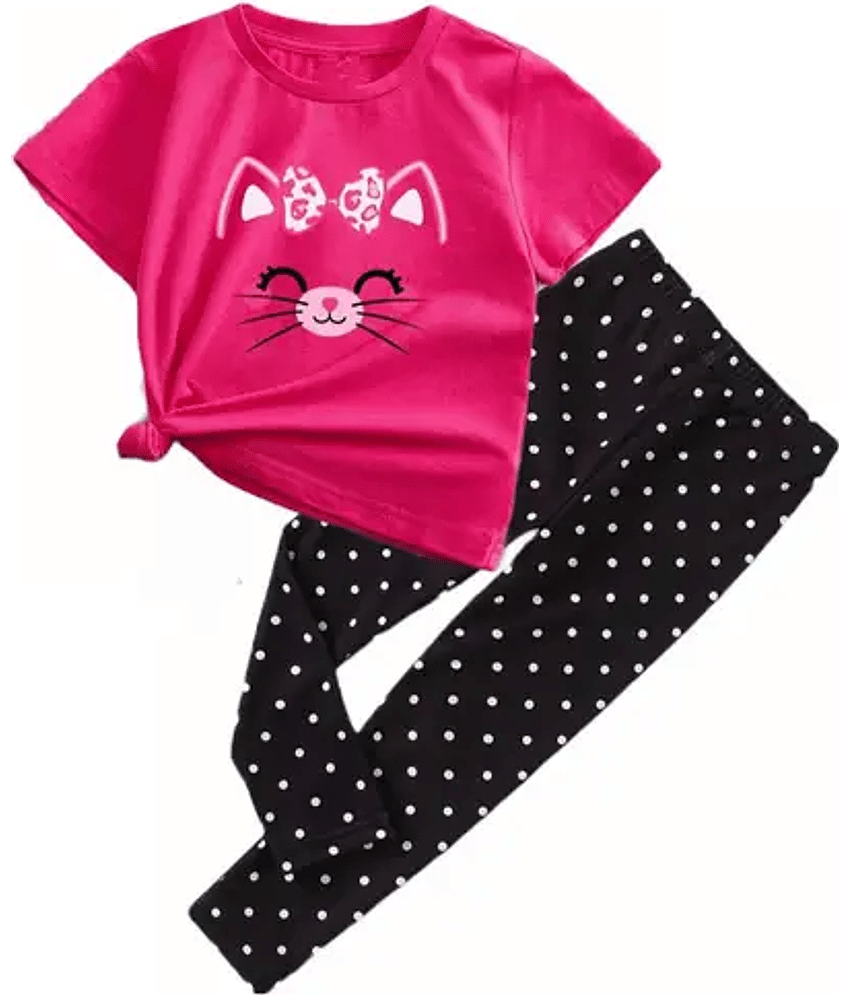 VELION Pack of 1 Baby Girls 100% Cotton T-shirt & Pants ( Pink )