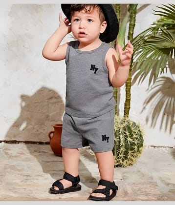 kaseera Pack of 1 Unisex Cotton Blend T-Shirt & Shorts Set ( Grey Melange )