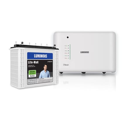 Luminous Inverter & Battery Combo for Home, Office & Shops (iCon 1100 Pure Sine Wave Inverter, LM18075 150 Ah Tall Tubular Battery)