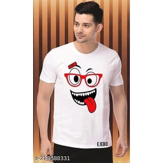 Poly Blend White Short Sleeves Printed Tshirts