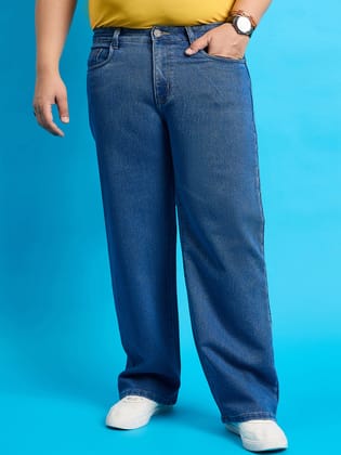 Men Plus Size Scroll-Indigo Blue Solid Jeans - 3XL