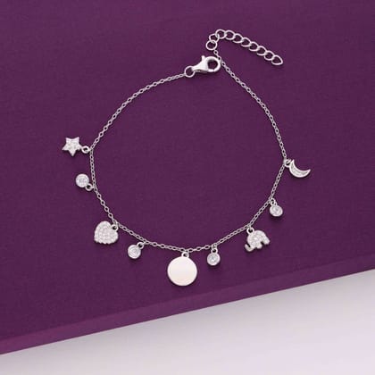 Mesmerising Mashup Silver Multi Charm Bracelet-White Stone / Silver