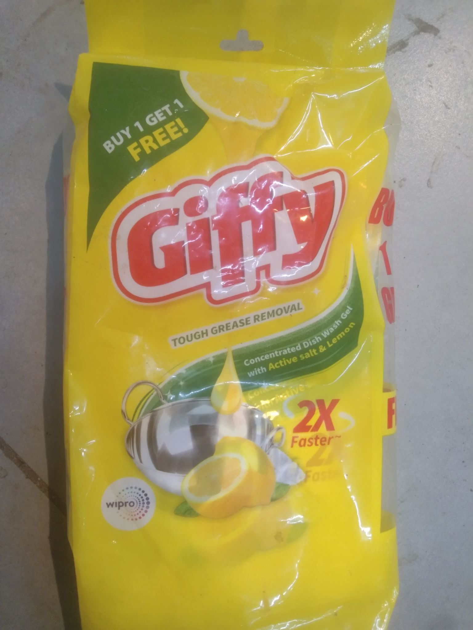Buy 1 get Giffy Tough grease removal Concentrated dish wash gel With active salt & lemon 