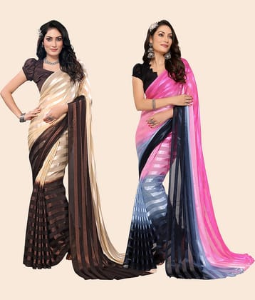 ANAND SAREES Satin Striped Saree With Unstitched Blouse Piece ( Multicolor )