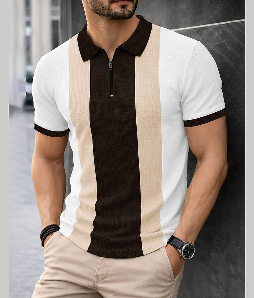Eyebogler Men Polyester Regular Fit Solid T-Shirt ( Beige )
