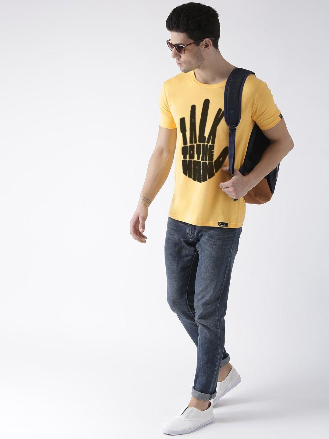 Young Trendz Bio-Wash Cotton Half Sleeve TALK1 Graphic Printed YELLOW1 T-Shirt-YELLOW / Medium / 100% Bio Wash Cotton