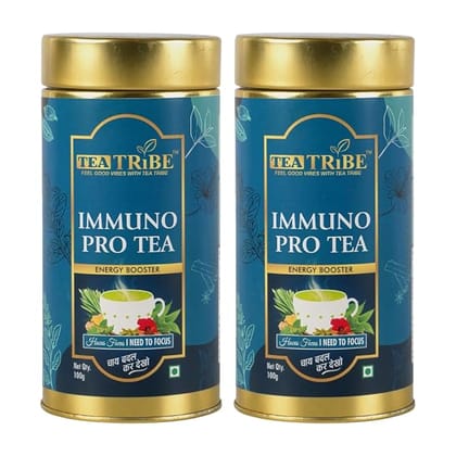 TEA TRIBE Herbal Tea Immuno Pro Blue Herbal Loose Leaf Tea 100 Gm Pack with Plant-Based Ingredients for Brewing and Extraction (Pack of - 2)