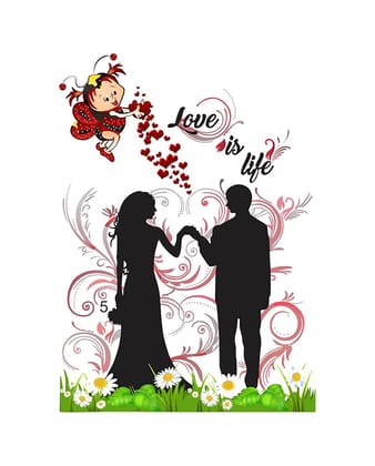 DreamKraft Loving Couple Love is Life Wall Sticker (Multicolor PVC Vinyl 58 cm X 79 cm)