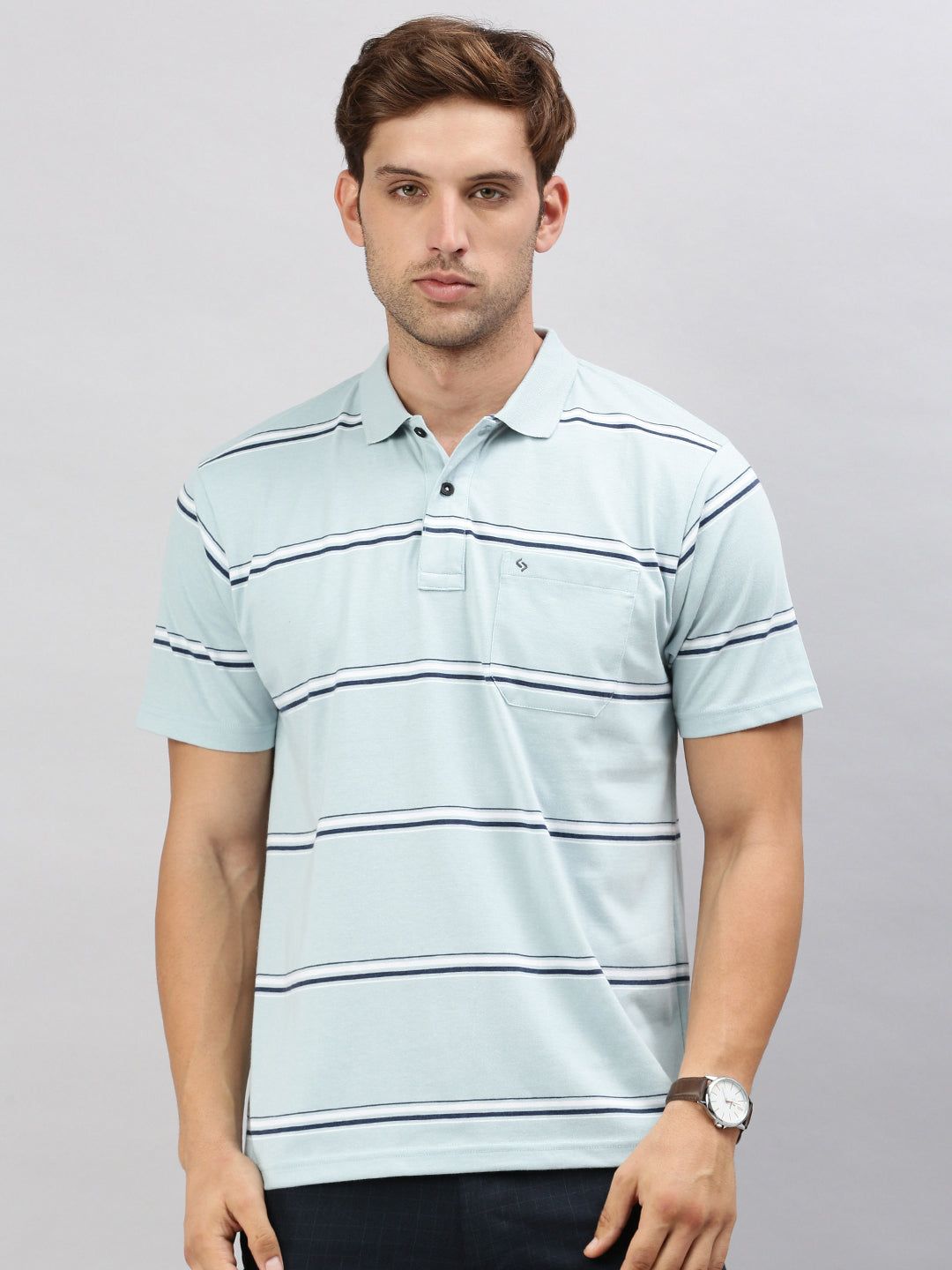 Classic Polo Men's Half Sleeve Lt. Blue Polo Neck Cotton Authentic Fit T Shirt | AVON - 586 B AF P