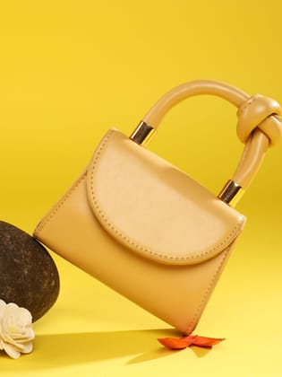 Solid Yellow Handbag With A Flap-Handheld Bag