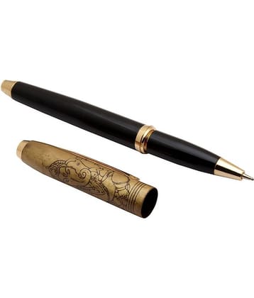 Srpc Lord Ganesha Engraved On Golden Magnetic Cap Metal Body Ballpoint Pen Blue Refill