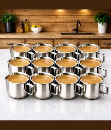 STEEPLE Solid Stainless Steel Tea Cup 120 ml ( Pack of 12 )