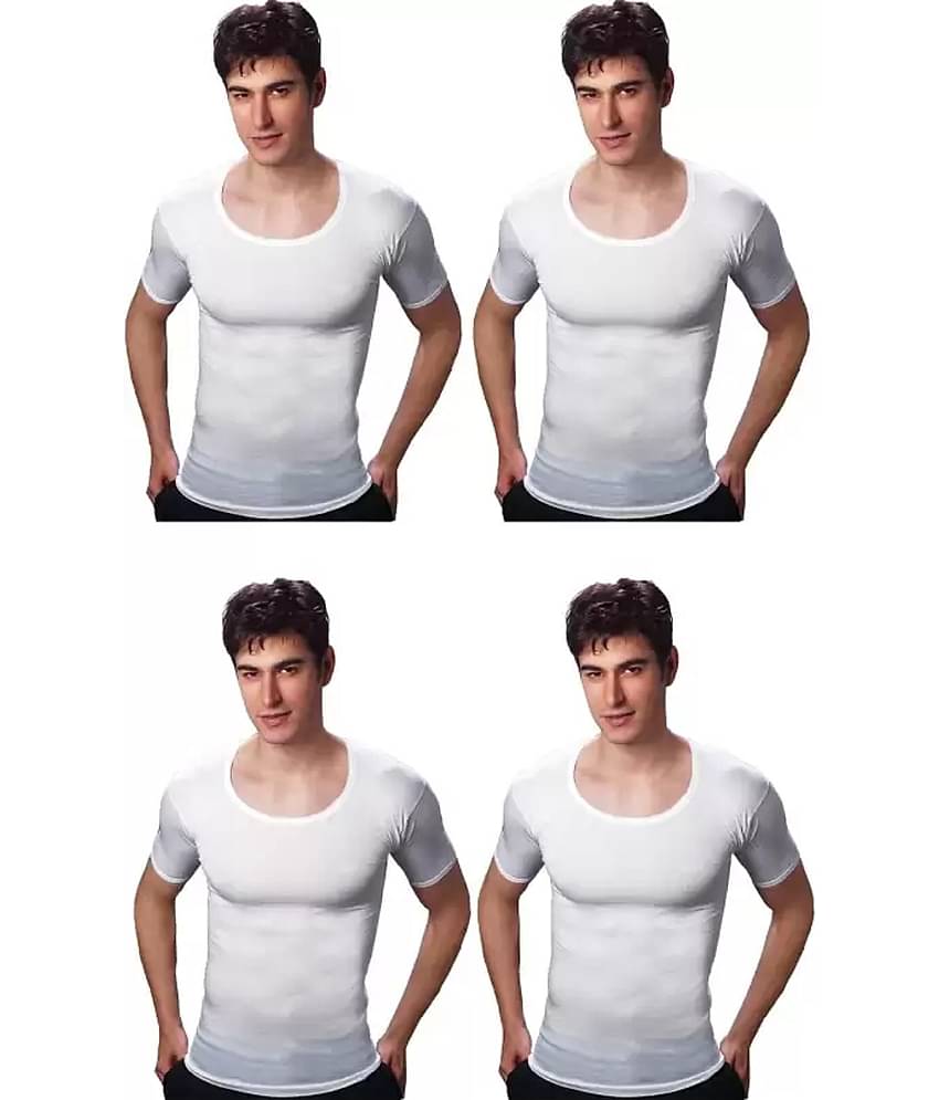 INNERO Pack of 4 Cotton Basic Vest For Men ( White )