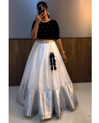 A VELVET DESIGNER OUTFIT LEHENGA FOR ALL OCCASION-White / XS