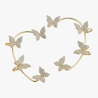 Butterfly Zircon Earcuff Non Piercing Earrings  Left and Right