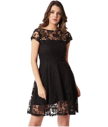 Miss Chase Women Lace Fit & Flare Dress ( Black )