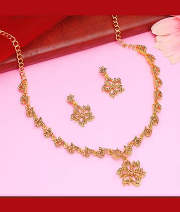Sukkhi Alloy Golden Traditional Necklaces Set Collar