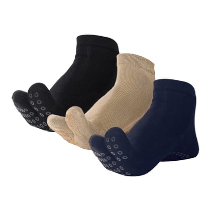 Pilates - Unisex Two-Toe Grip Socks – Anti-Slip Socks for Yoga, Pilates - Black, Navy Blue, Beige-Black / Free Size
