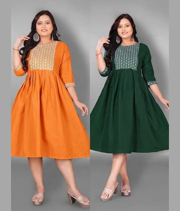 Hetsa Women Cotton Blend Embroidered Anarkali Kurti ( Multicolor )