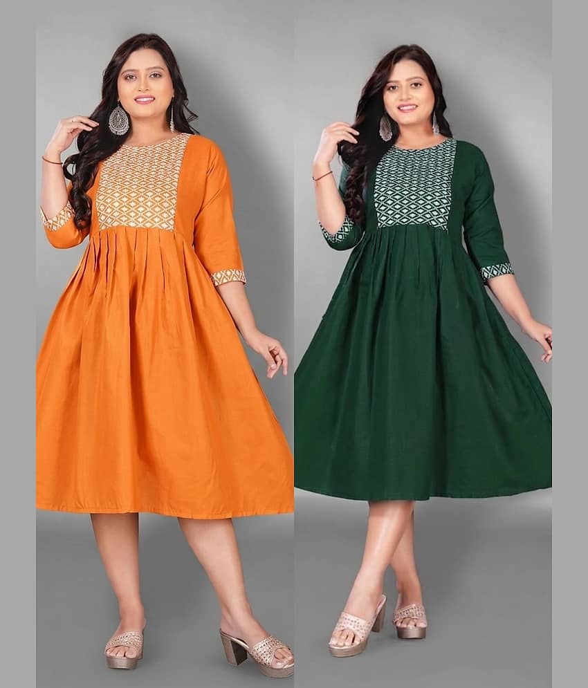Hetsa Women Cotton Blend Embroidered Anarkali Kurti ( Multicolor )