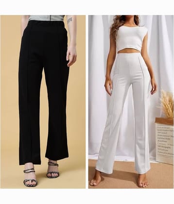 Qyaas Pack of 2 Lycra Bootcut Women's Formal Pants ( Black,White )