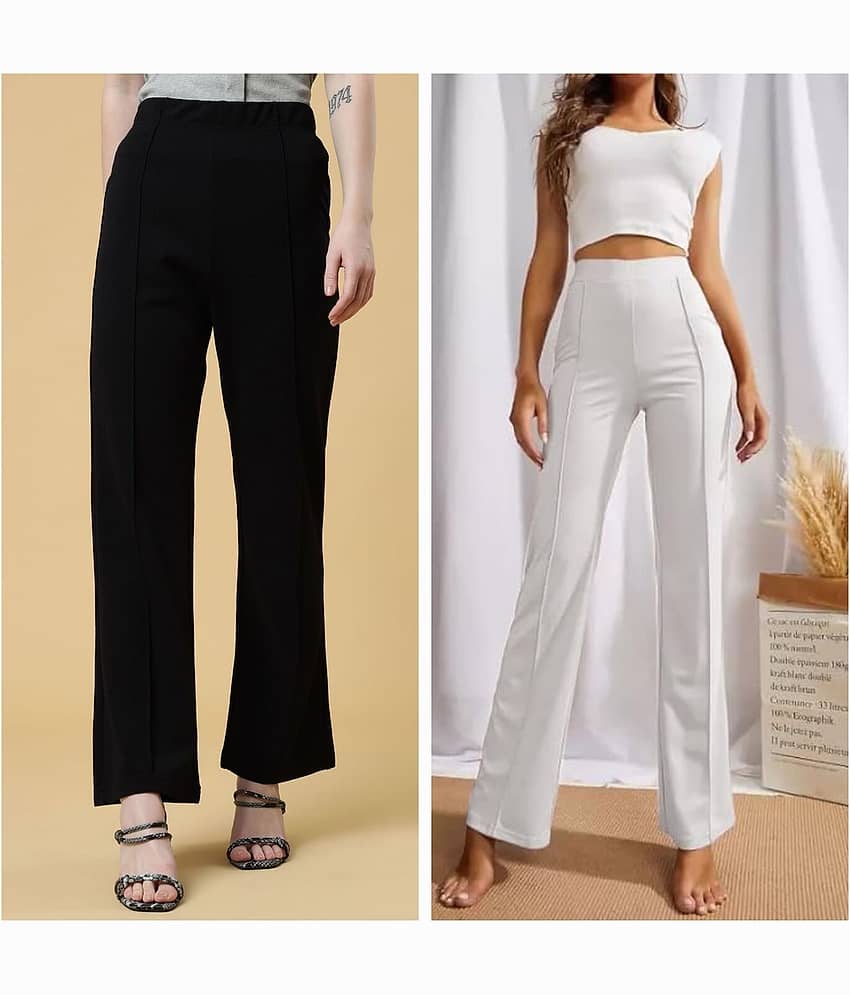 Qyaas Pack of 2 Lycra Bootcut Women's Formal Pants ( Black,White )