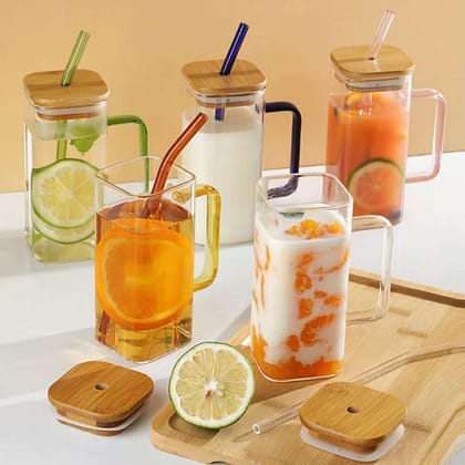 Pinteresty Glass Tumbler with Straw | Glass coffee juice tumbler (1pc)