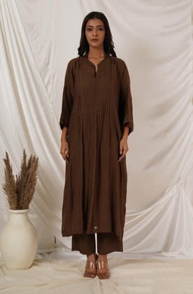 Brown Chanderi Kaftan Coord Set-XL