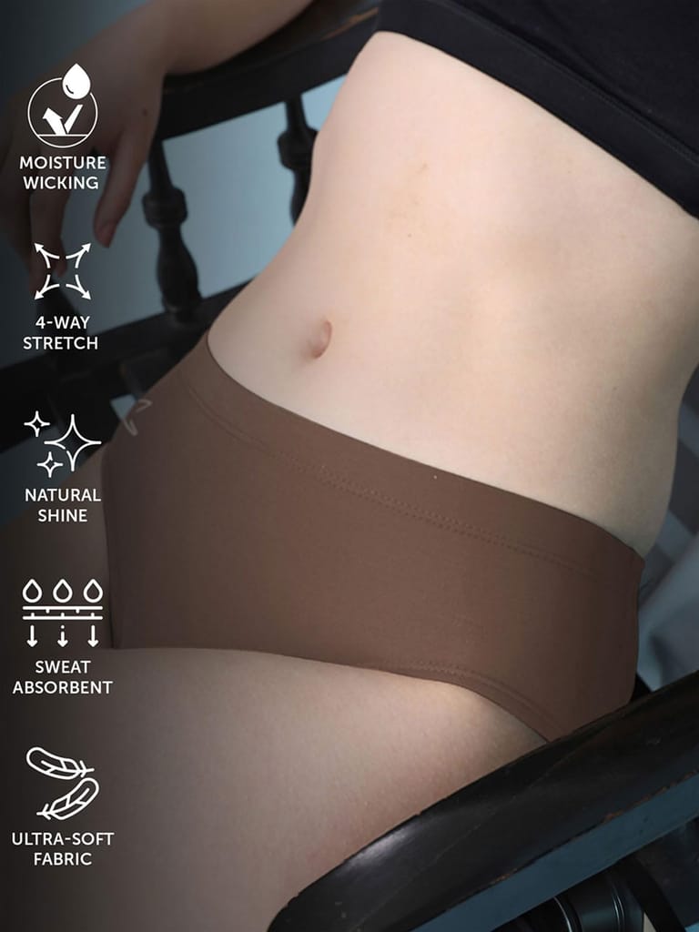 Freecultr Women’s Micromodal Mid-Rise Hipster | Super Soft & Breathable Fabric | Medium Rear Coverage | Comfortable Stretch Elastic | Pack of 3 |Color - Port Wine,Pink,Clay