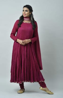 Fuschia Pink Tie Dye Crinkled Kurta Set-S
