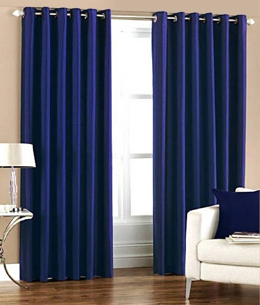 N2C Home Solid Semi-Transparent Eyelet Curtain 9 ft ( Pack of 2 ) - Blue