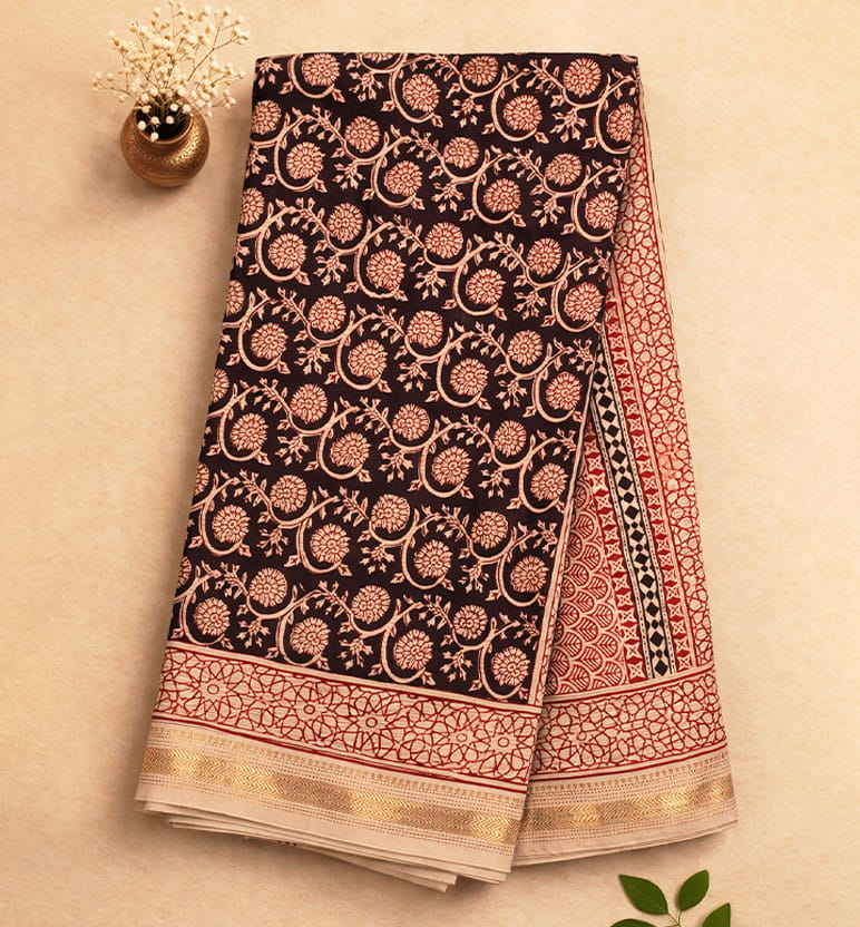 Bagh Print Maheshwari Cotton-Silk Saree – Hand Block Printed