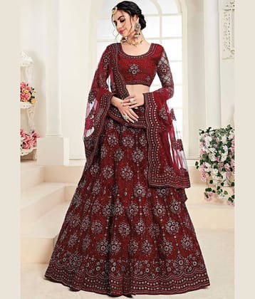 Keyura Maroon Net Unstitched Semi Stitched Lehenga Single